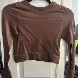 All in Motion Brown Long Sleeve Fitted Crop Bodysuit